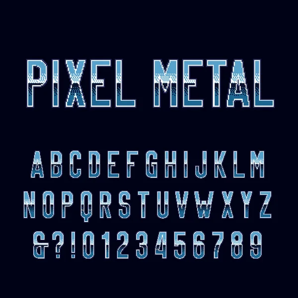 Retro Arcade Game Alphabet Font Pixel Metal Gradient Letters Numbers — Stock Vector