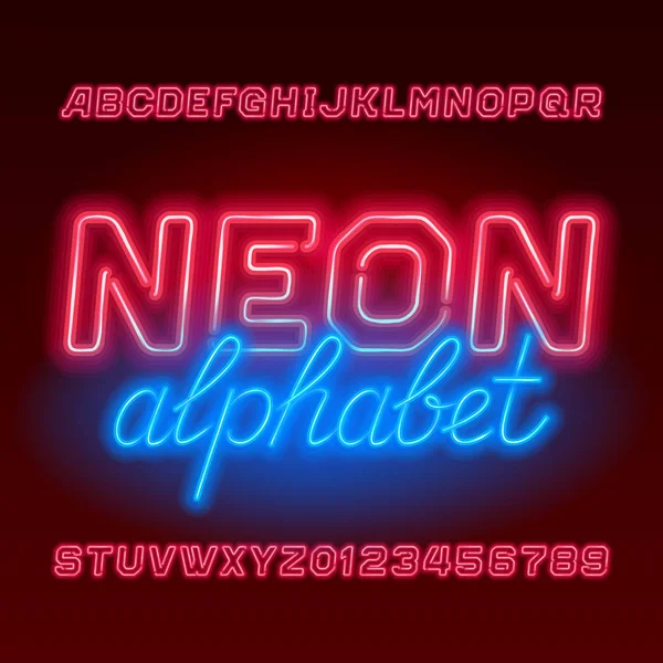 Piros Neon Cső Ábécé Betűtípus Neon Szín Ferde Nagybetűket Valamint — Stock Vector