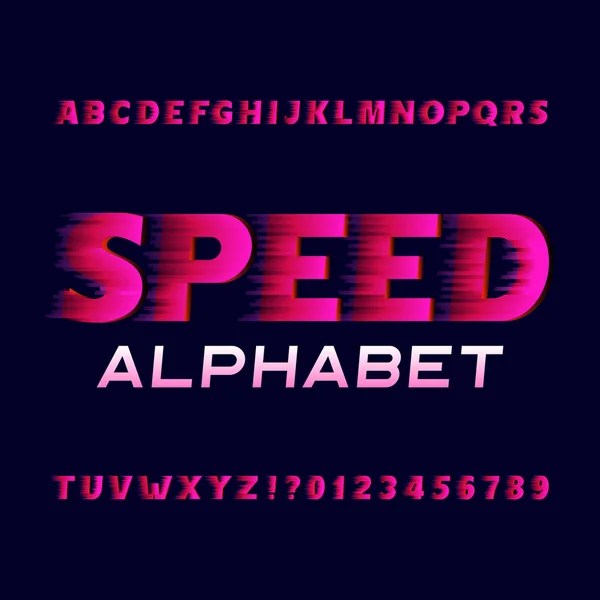 Schriftart Speed Alphabet Schnelle Windwirkung Geben Buchstaben Und Zahlen Ein — Stockvektor