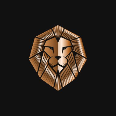 Aslan baş logo veya altın rengi simgesini. Hisse senedi vektör amblemi.