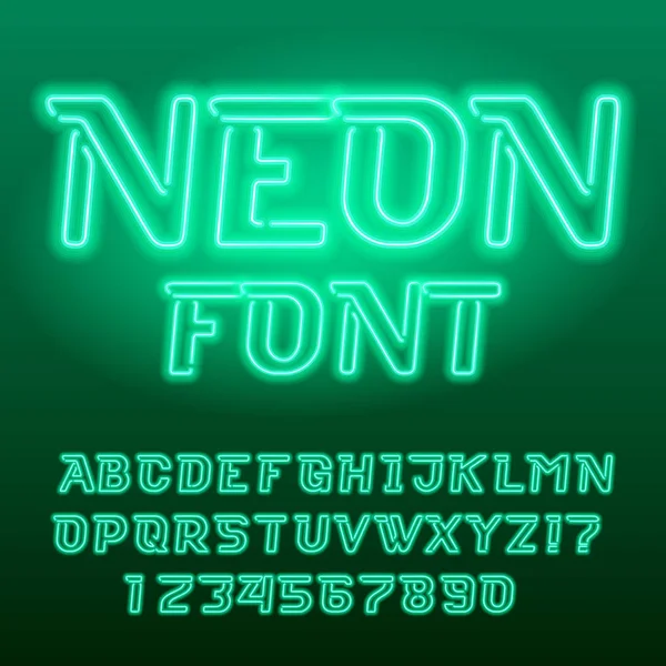 Caratteri Alfabetici Verdi Neon Tube Lettere Numeri Futuristici Colore Neon — Vettoriale Stock