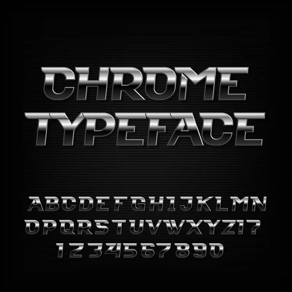 Fuente Alfabeto Chrome Efecto Metálico Letras Números Futuristas Tipo Vector — Vector de stock