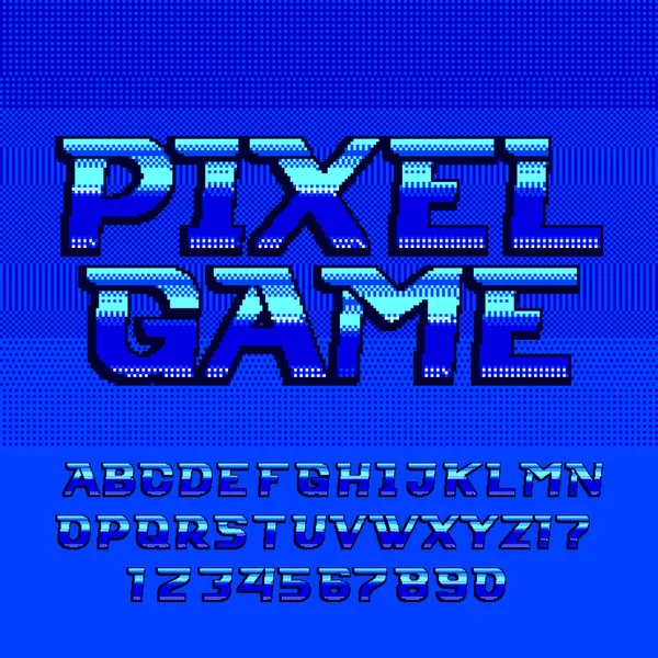 Retro Arcade Alfabet Lettertype Pixel Kleurovergang Futuristische Letters Cijfers 80S — Stockvector