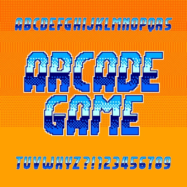 Arcade Παιχνίδι Αλφάβητο Γραμματοσειρά Ζωντανή Pixel Διαβάθμισης Γράμματα Και Αριθμούς — Διανυσματικό Αρχείο