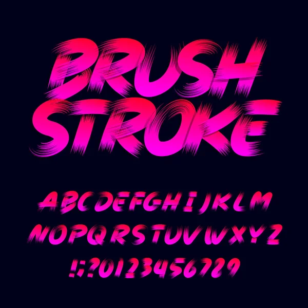 Brush Stroke Fonte Alfabeto Maiúsculas Letras Confusas Números Símbolos Tipografia — Vetor de Stock