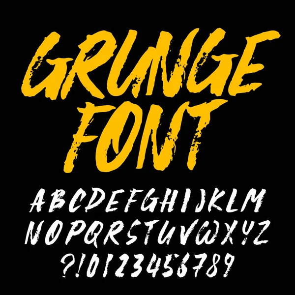 Fonte Grunge Alphabet Lettres Chiffres Trait Pinceau Majuscules Dactylographie Vectorielle — Image vectorielle