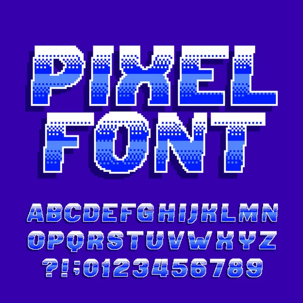 Pixel Alfabeto Fuente Gradiente Digital Letras Números Retro 80S Arcade — Vector de stock