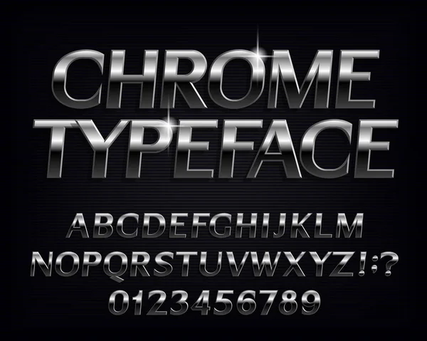 Fuente Alfabeto Chrome Efecto Metálico Letras Números Brillantes Archivo Vector — Archivo Imágenes Vectoriales