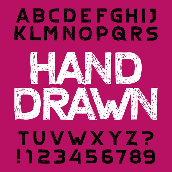 Hand Getekende Alfabet Lettertype Hoofdletters Handgeschreven Letters Cijfers Voorraad Vector — Stockvector