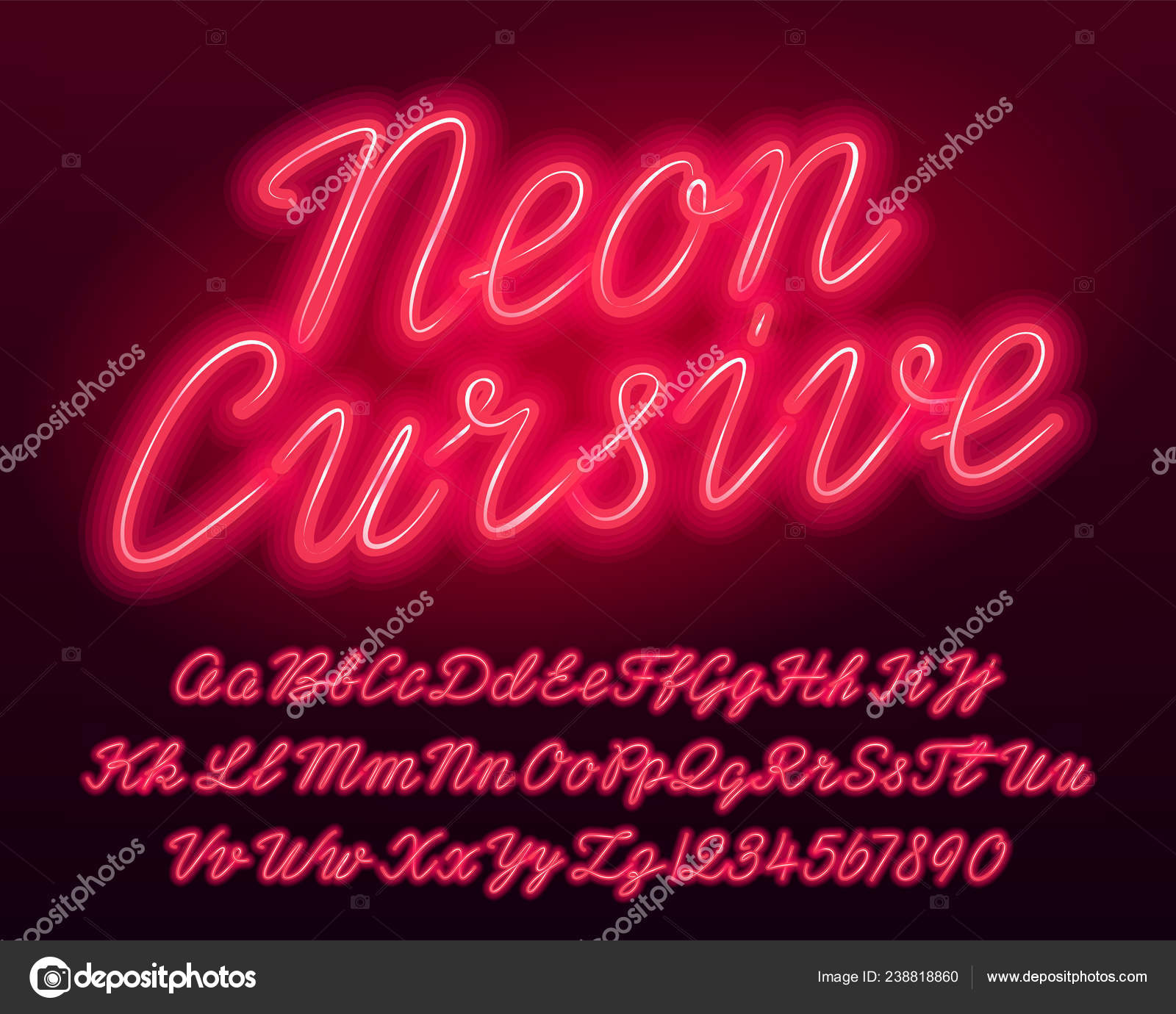Neon Cursive Alphabet Font Red Color Lowercase Uppercase Bright Letters  Stock Vector by ©Epifantsev 238818860