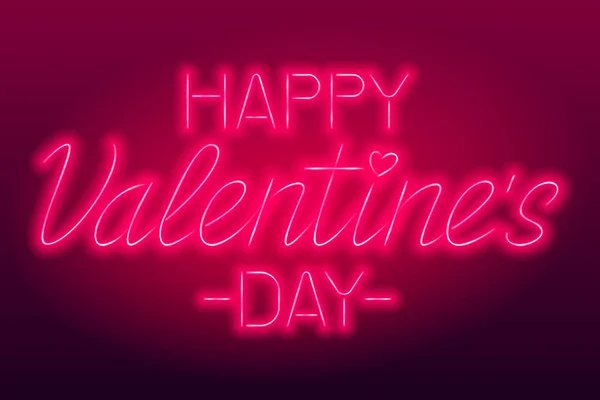 Rode Neon Happy Valentines Day Tekst Vector Gloeiende Neon Teken — Stockvector