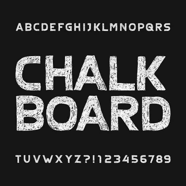 Chalk Board Alphabet Font Hand Drawn Uppercase Letters Numbers Stock — Stock Vector
