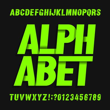Soyut alfabe yazı tipi. Modern eğik harf ve rakam koyu arka plan üzerinde. Tipografi tasarımınız için vektör patlama.