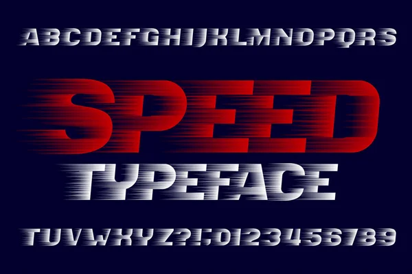 Velocidad Fuente Alfabeto Efecto Viento Rápido Letras Números Símbolos Tipo — Archivo Imágenes Vectoriales
