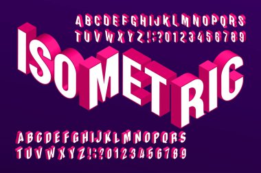 3D izometrik alfabe yazı tipi. 3D etkisi harfler ve sayılar. Tipografi tasarımınız için hisse senedi vektör yazı tipi.