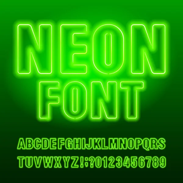 Groene Neon Schrijfmachine Groene Kleur Gloeilamp Hoofdletters Cijfers Voorraad Vector — Stockvector