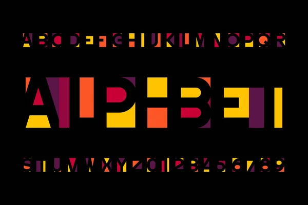 Fonte Abstraite Alphabet Coloré Lettres Chiffres Type Lumineux Dans Style — Image vectorielle