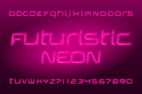 Futuristic Neon Typescript Pink Color Light Bulb Letters Numbers Stock — Stock Vector