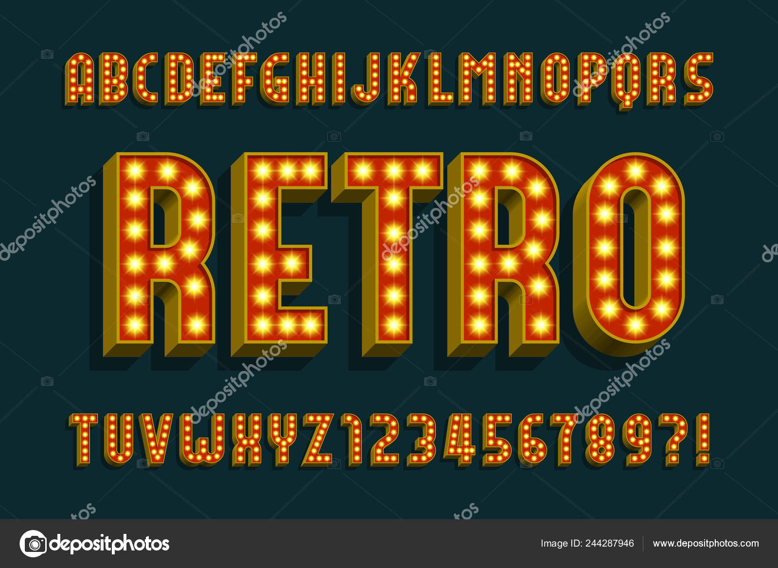 Retro Light Bulb Alphabet Vector Font Shiny Letters Light Bulbs Stock