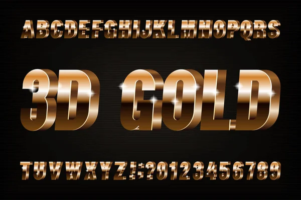 Caratteri Alfabetici Gold Lettere Numeri Effetto Oro Stock Vettoriale Dattiloscritto — Vettoriale Stock