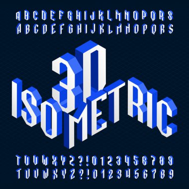 3D izometrik alfabe yazı tipi. 3D efekti geometrik harfler ve sayılar. Hisse senedi vektör patlama tipografi tasarımınız için.