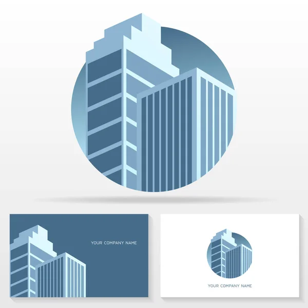 Sinal Vetor Design Logotipo Imobiliário Estoque Emblema Vetorial Com Edifícios —  Vetores de Stock