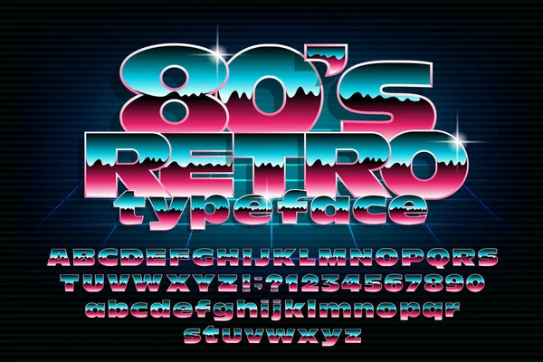 80S Retro Lettertype Hoofdletters Kleine Letters Cijfers Voorraad Vector Alfabet — Stockvector