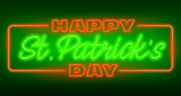Happy Patrick Day Neon Color Text Glowing Neon Lettering Sign — Stock Vector