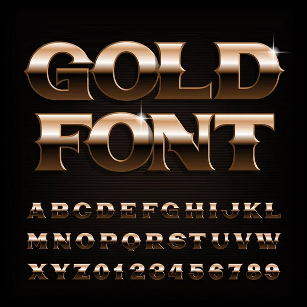 Vintage Gold Alphabet Font Beveled Letters Numbers Stock Vector Typeface — Stock Vector