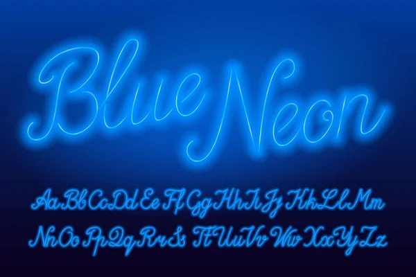 Blaue Schrift Neonbuchstaben Blaue Neonfarbene Kleinbuchstaben Und Großbuchstaben Aktienvektorschrift Für — Stockvektor