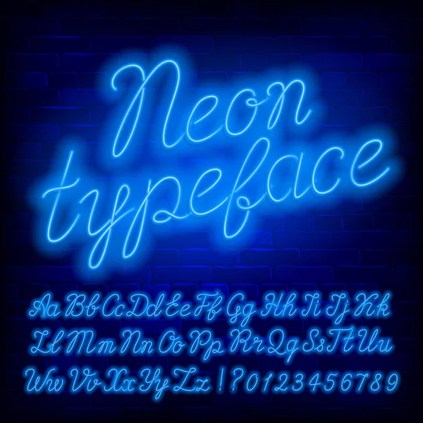 Blauwe Neon Alfabet Lettertype Blauwe Neon Kleur Script Van Zowel — Stockvector