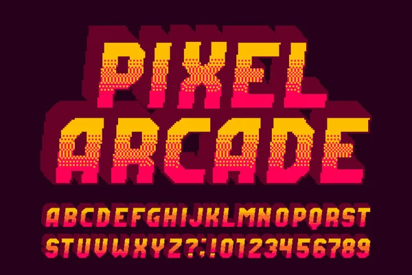 Pixel Arcade Alphabet Fuente Efecto Letras Números Símbolos 80S Tipografía — Vector de stock
