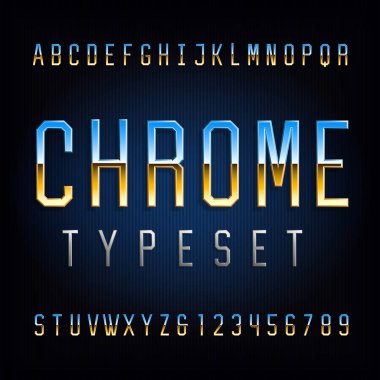 Chrome alphabet font. Chrome effect thin letters and numbers. Stock vector typeface for your typography design.