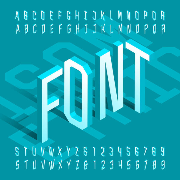 3D isometric alphabet font. 3d effect thin letters and numbers. Stock vector typeface for your design.