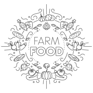 Çiftlik yemeği. Beyaz arka planda farklı sebze simgeleri ayarlayın. Stok vektör illüstrasyon.