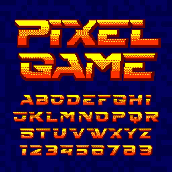 Retro Spel Alfabet Lettertype Digitale Pixel Letters Cijfers 80S Retro — Stockvector