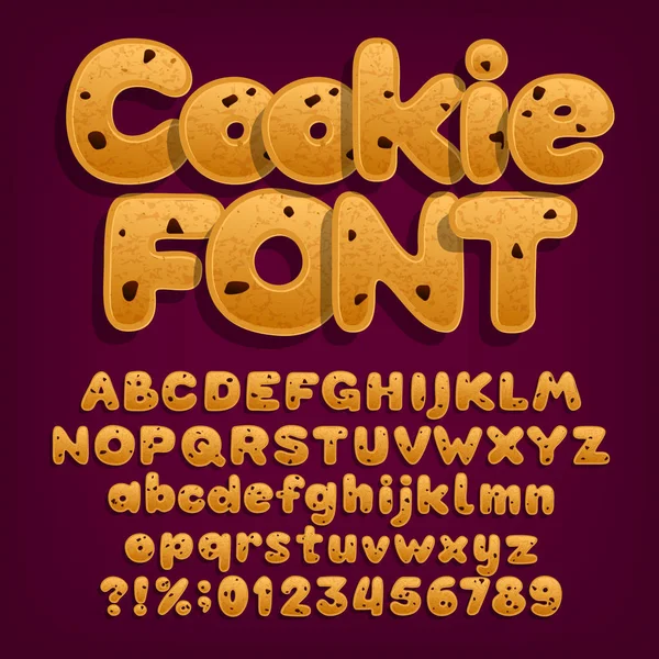 Schrift Für Schokoladenkekse Groß Und Kleinbuchstaben Für Desserts Buchstaben Zahlen — Stockvektor