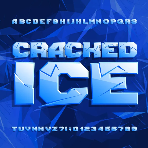 Fuente Cracked Ice Alphabet Letras Números Congelados Sobre Fondo Poligonal — Vector de stock