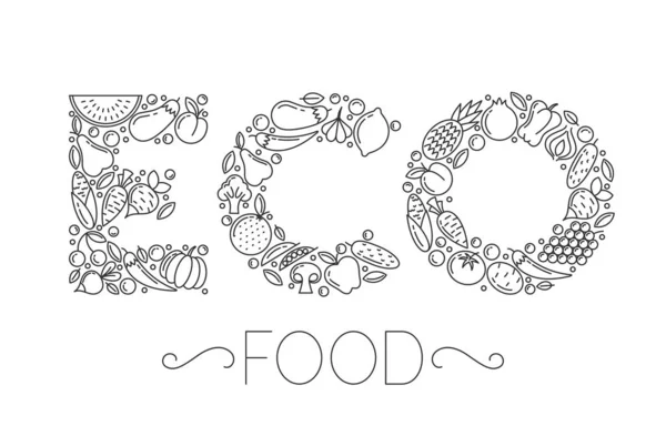 Концепція Екологічної Їжі Набір Різних Іконок Фруктів Овочів Білому Тлі — стоковий вектор