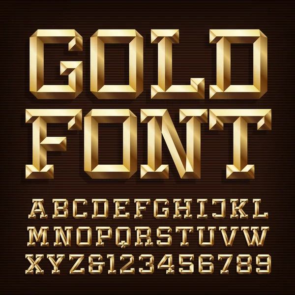 Fuente Gold Alphabet Letras Oro Números Con Bisel Archivo Vector — Vector de stock