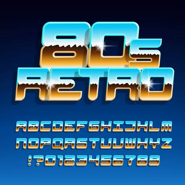 80S Retro Alfabet Lettertype Heldere Gradiënt Letters Cijfers Stock Vector — Stockvector