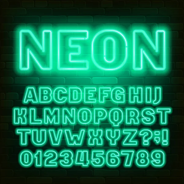 Fonta Alfabet Neon Hijau Retro Lampu Bohlam Huruf Kapital Dan - Stok Vektor