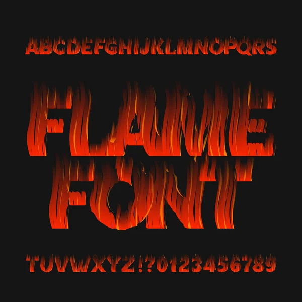 Шрифт Огненный Алфавит Буквы Типа Fire Effect Цифры Темном Фоне — стоковый вектор