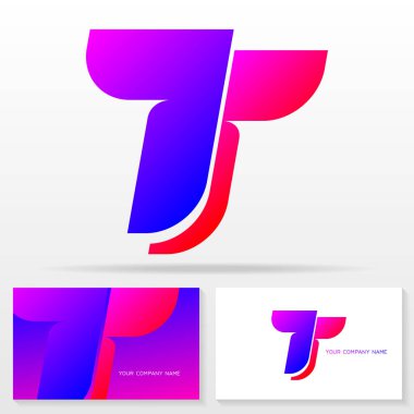 Mektup T logo tasarım vektör işareti - Stok vektör renkli amblemi. Kartvizit şablonları.