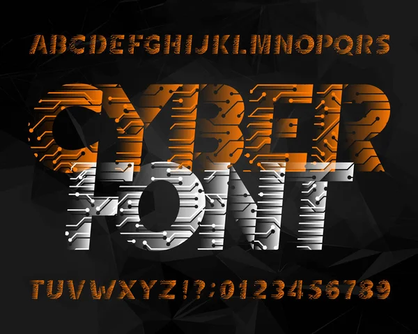 사이버 알파벳 글꼴입니다 디지털 하이테크 스타일의 문자와 어두운 다각형 — 스톡 벡터