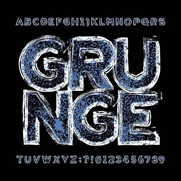 Fuente Alfabeto Grunge Dañada Letras Números Mayúsculas Tipo Letra Vectorial — Vector de stock