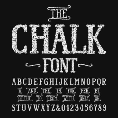 Tebeşir alfabesi yazı tipi ile catchwords. El yazısı büyük harfler ve sayılar. Stok vektör yazı tipi.