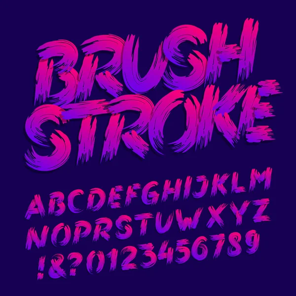 Brush Stroke Alphabet Fuente Letras Números Escritos Mano Mayúsculas Archivo — Vector de stock