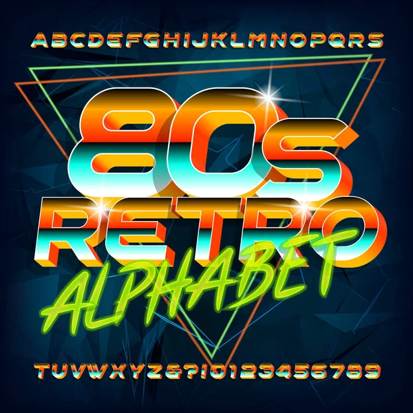 Retro 80S Alfabet Lettertype Hoofdletters Cijfers Abstracte Achtergrond Voorraad Vector — Stockvector