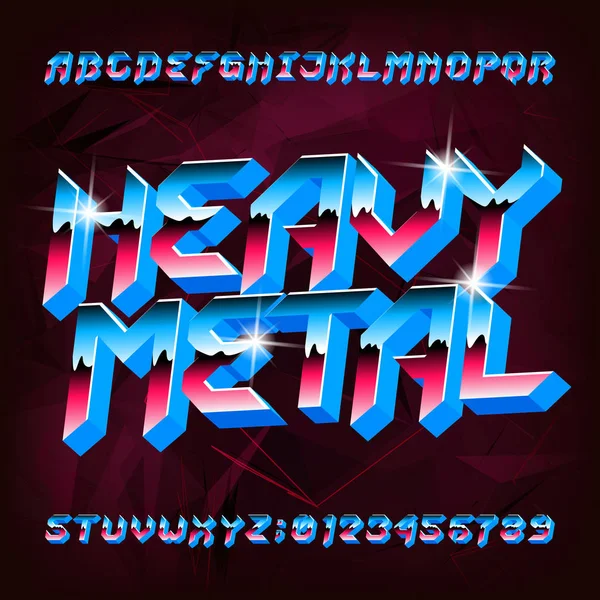 Heavy Metal Fonte Alfabeto Efeito Metal Letras Brilhantes Números Estilo —  Vetores de Stock